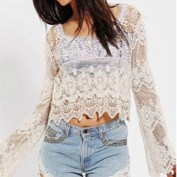 Urban Outfitters Tops - Staring at Stars Lace Crochet Bell Sleeve Top | Medium